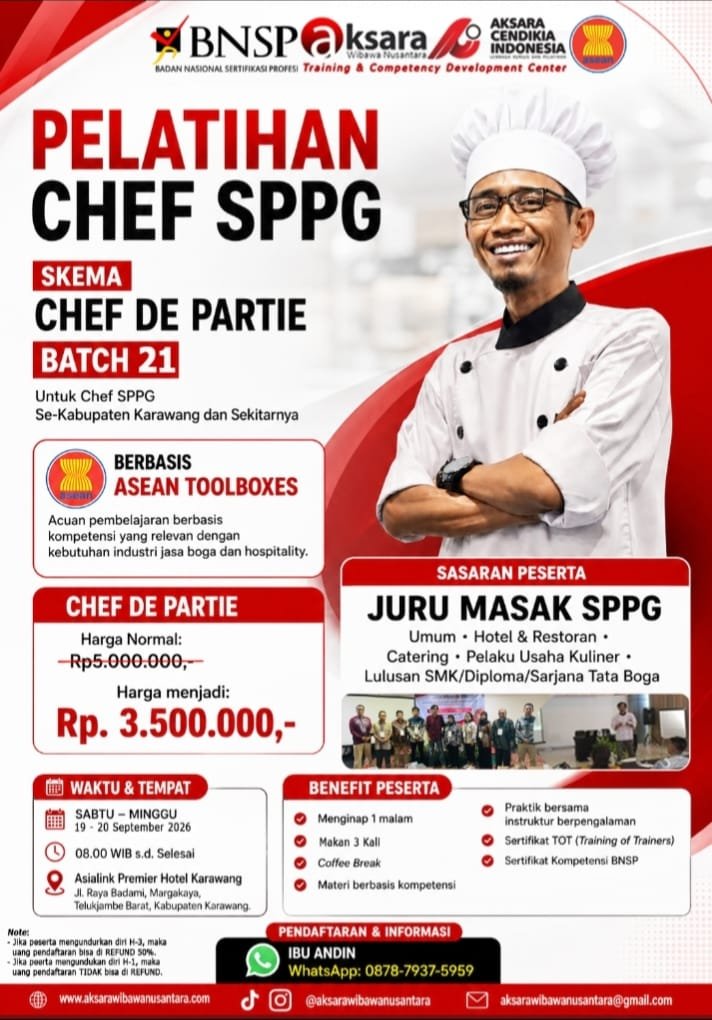 Pelatihan Chef SPPG Batch 21 Hadir di Karawang, Bekal Kompetensi Juru Masak untuk Tingkatkan Profesionalisme Dapur