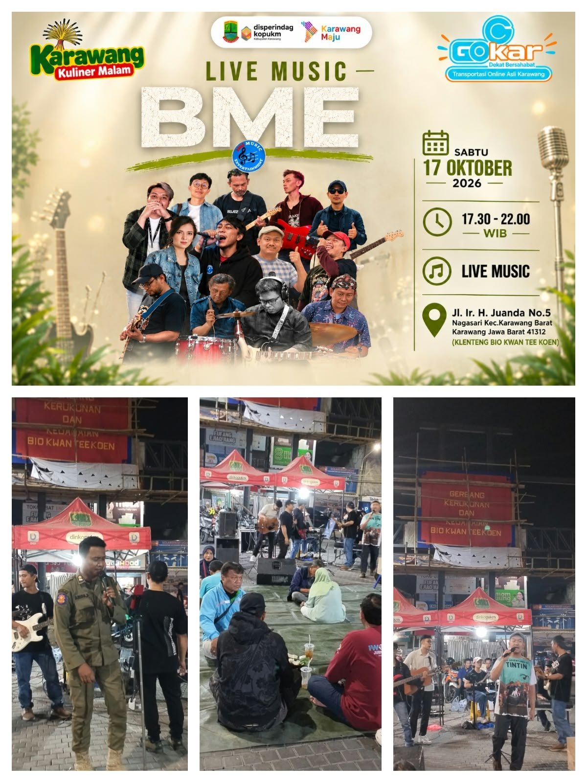 Karawang Kuliner Malam Dipadati Pengunjung, Live Music BME dan Aksi Spontan Satpol PP Meriahkan Suasana